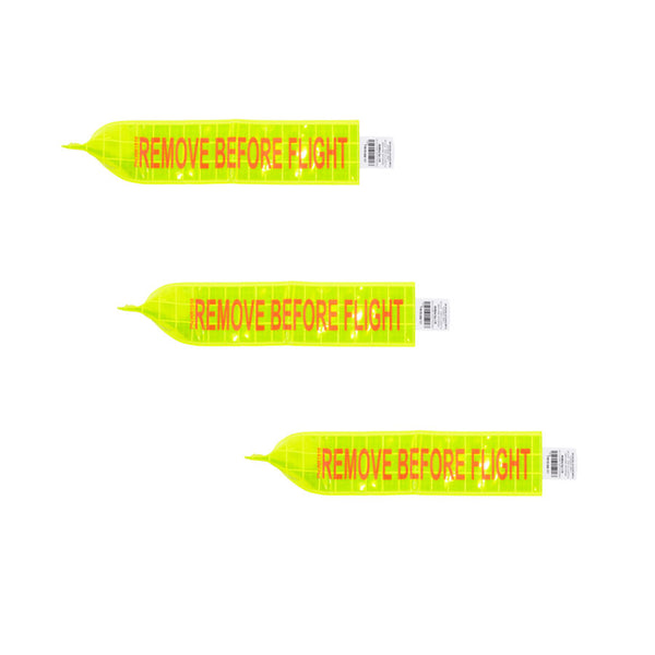 REMOVE BEFORE FLIGHT BANNER/Lime Green reflective tag, 3 X 18, digitally printed orange lettering
